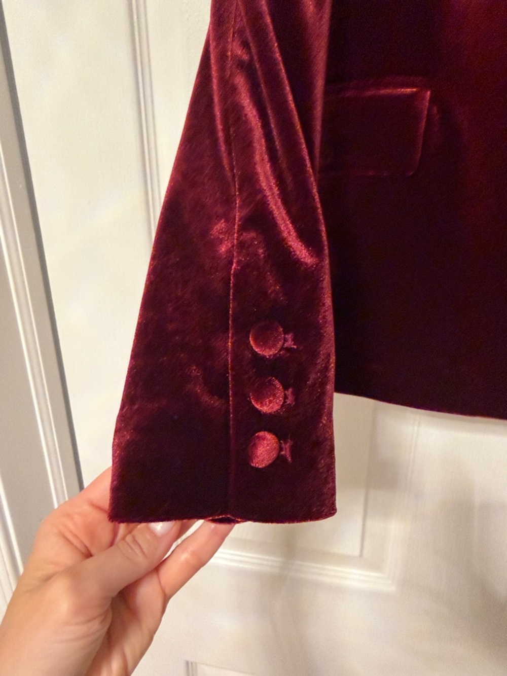 Deep Burgundy Velvet Single-Button Blazer - Picture 4 of 6